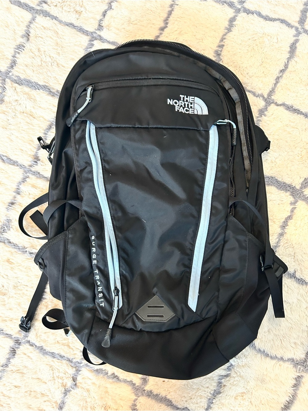 The North Face Black Travel Backpack with Light Blue Trim